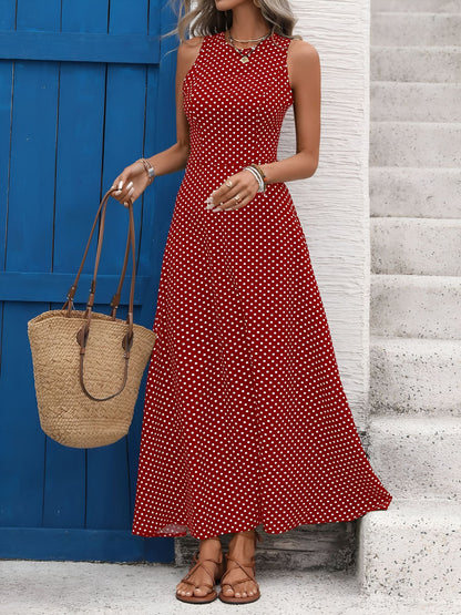 Sleeveless Backless Polka Dot A-Line Resort Dress