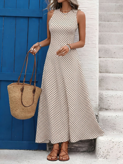 Sleeveless Backless Polka Dot A-Line Resort Dress