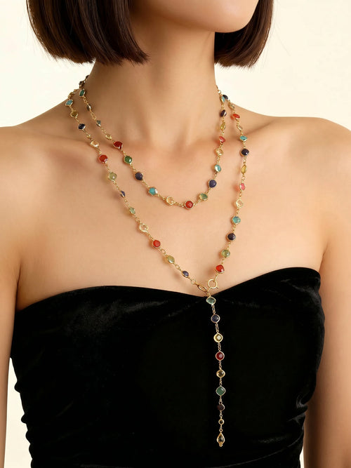 Colorful Rhinestones Multi-layered Long Y-shaped Necklace