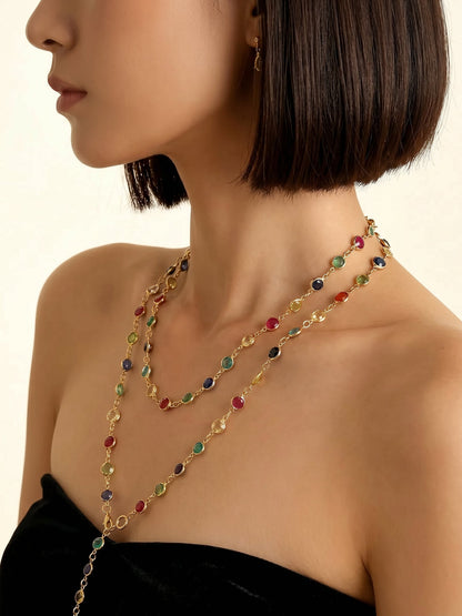 Colorful Rhinestones Multi-layered Long Y-shaped Necklace