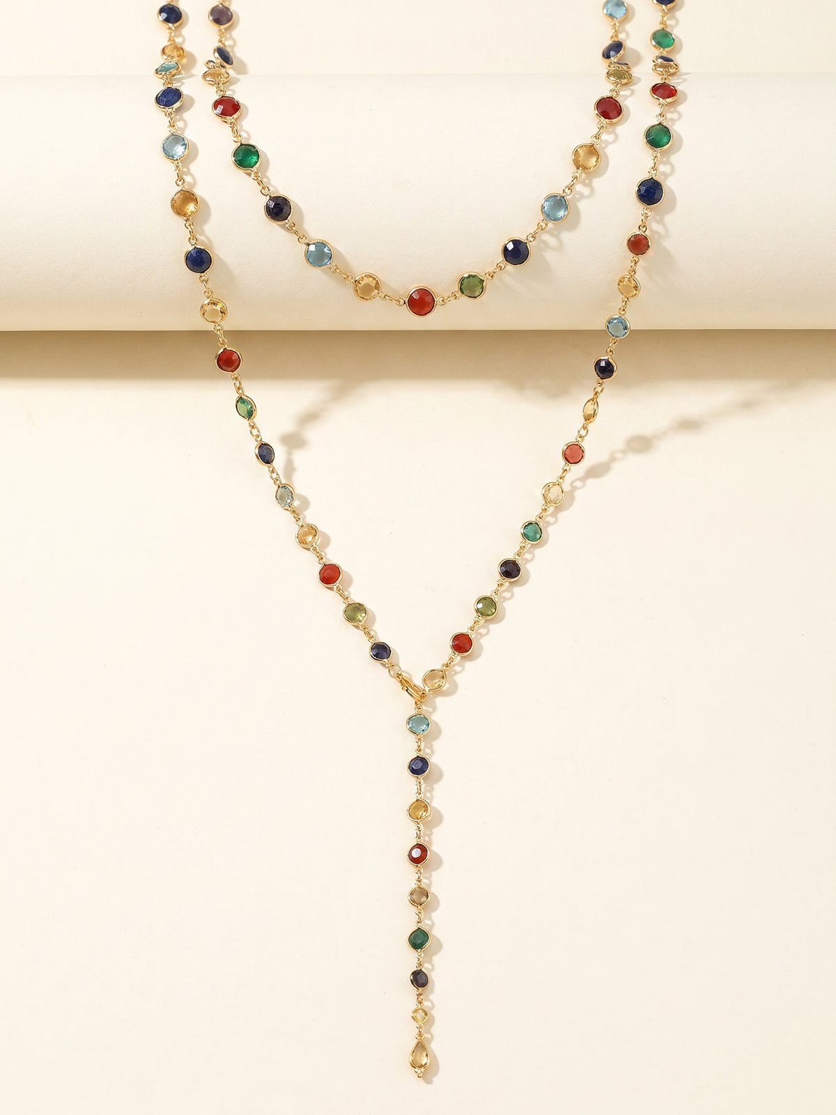Colorful Rhinestones Multi-layered Long Y-shaped Necklace