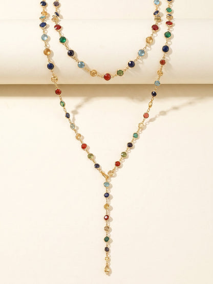 Colorful Rhinestones Multi-layered Long Y-shaped Necklace
