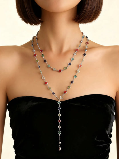 Colorful Rhinestones Multi-layered Long Y-shaped Necklace