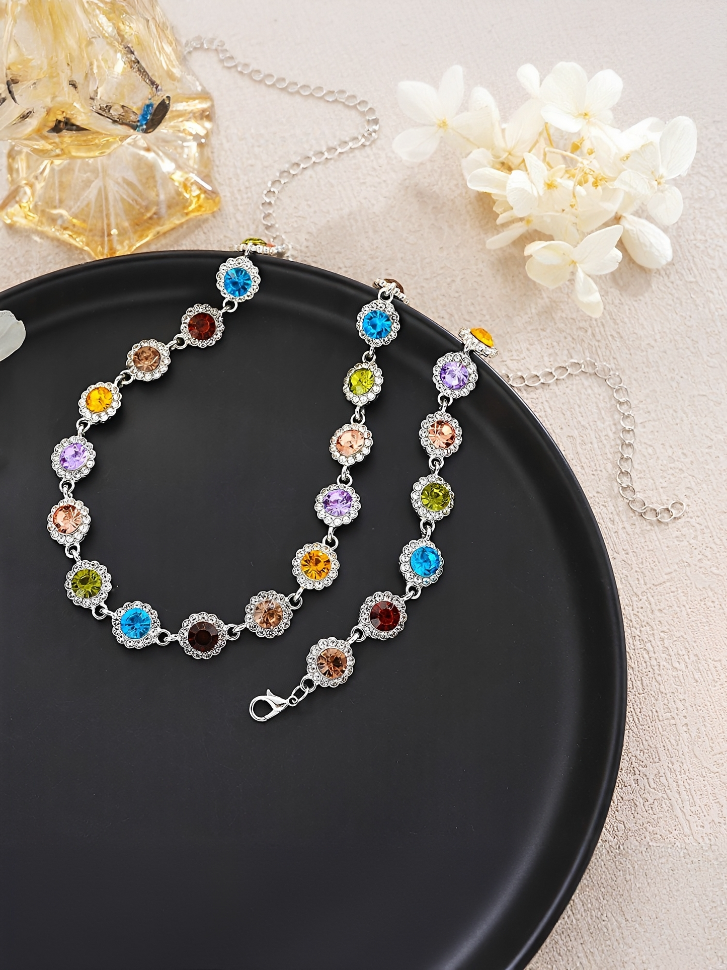 2 Pieces Colorful Zirconia Stylish Bracelet and Necklace Set