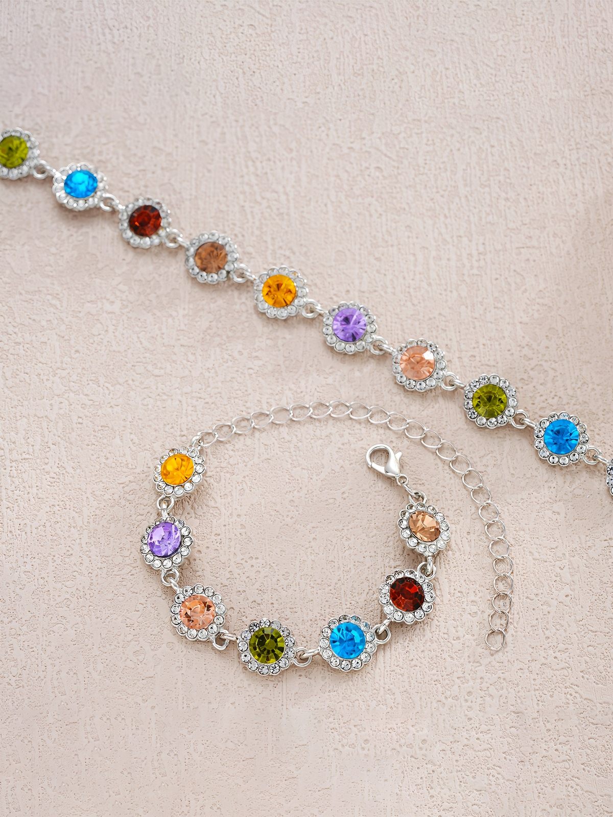 2 Pieces Colorful Zirconia Stylish Bracelet and Necklace Set