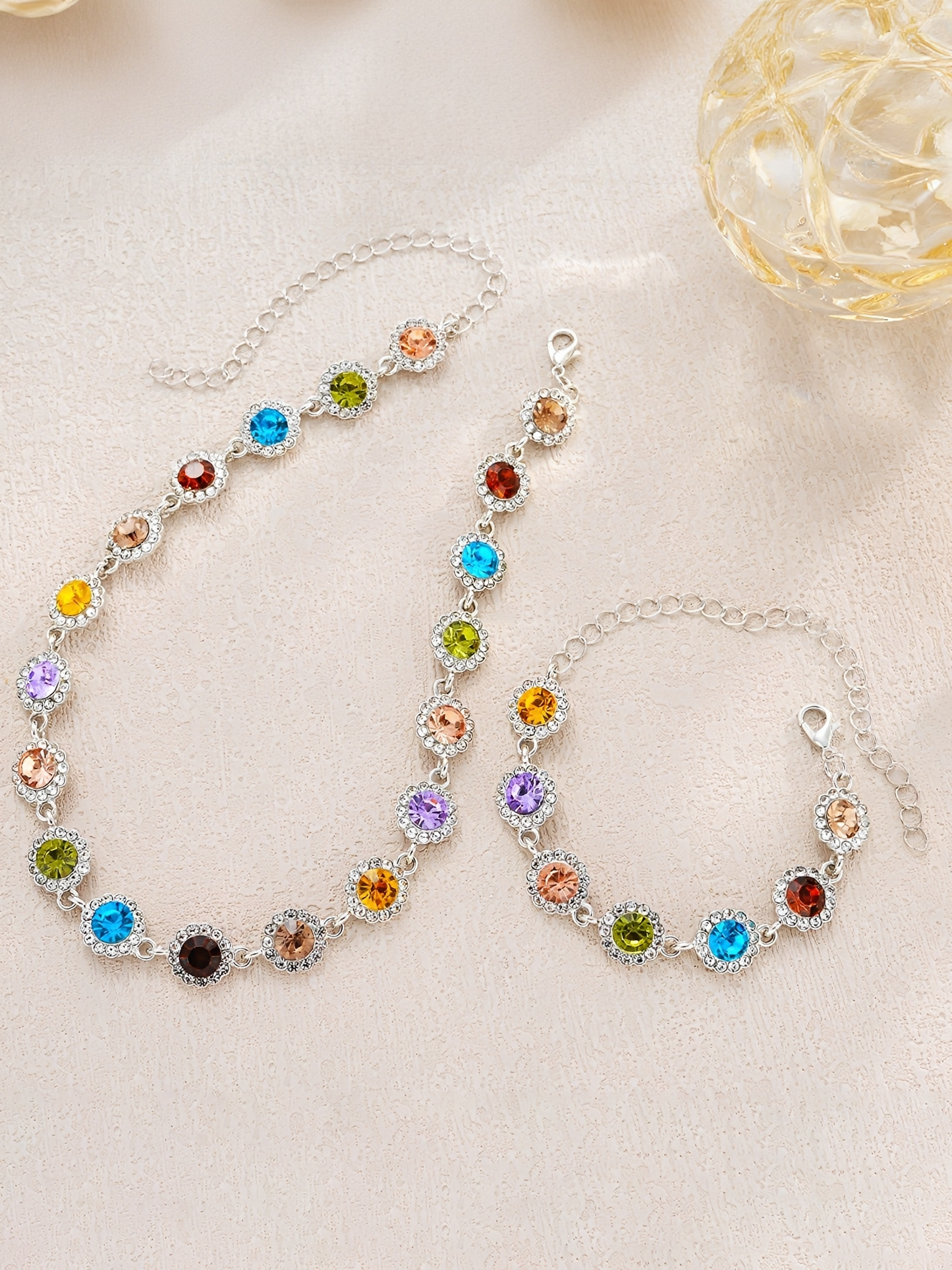 2 Pieces Colorful Zirconia Stylish Bracelet and Necklace Set