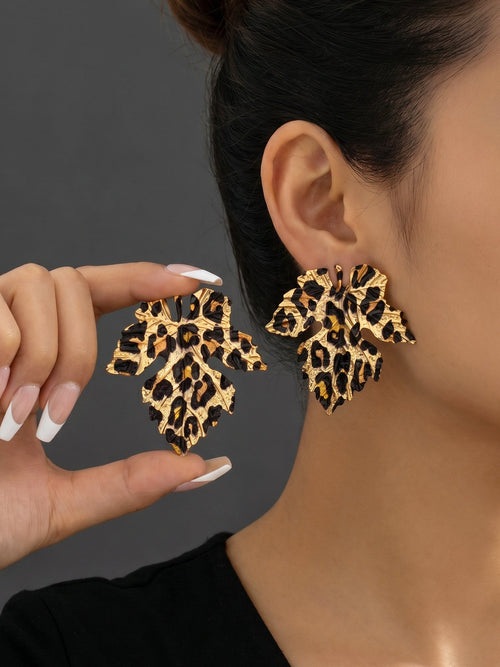 Leopard Print Leaf Shape Alloy Earrings