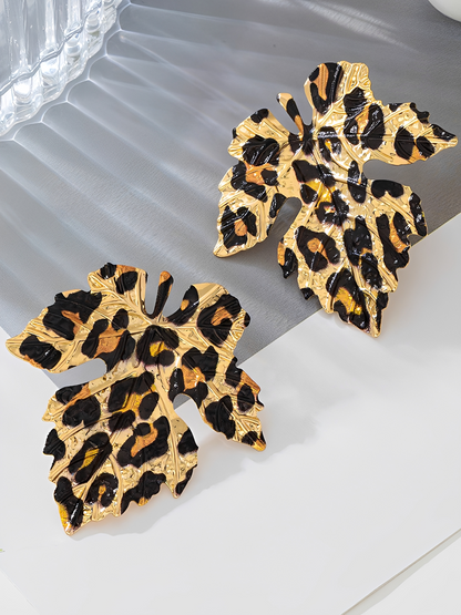 Leopard Print Leaf Shape Alloy Earrings