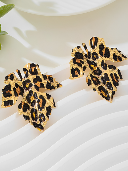 Leopard Print Leaf Shape Alloy Earrings