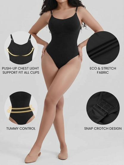 Ajustable Straps Solid Color Shaping Leotard Bodysuit