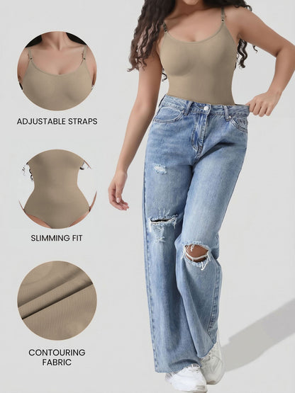Ajustable Straps Solid Color Shaping Leotard Bodysuit