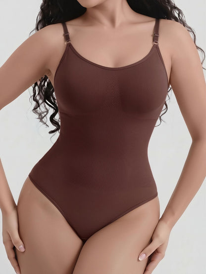 Ajustable Straps Solid Color Shaping Leotard Bodysuit