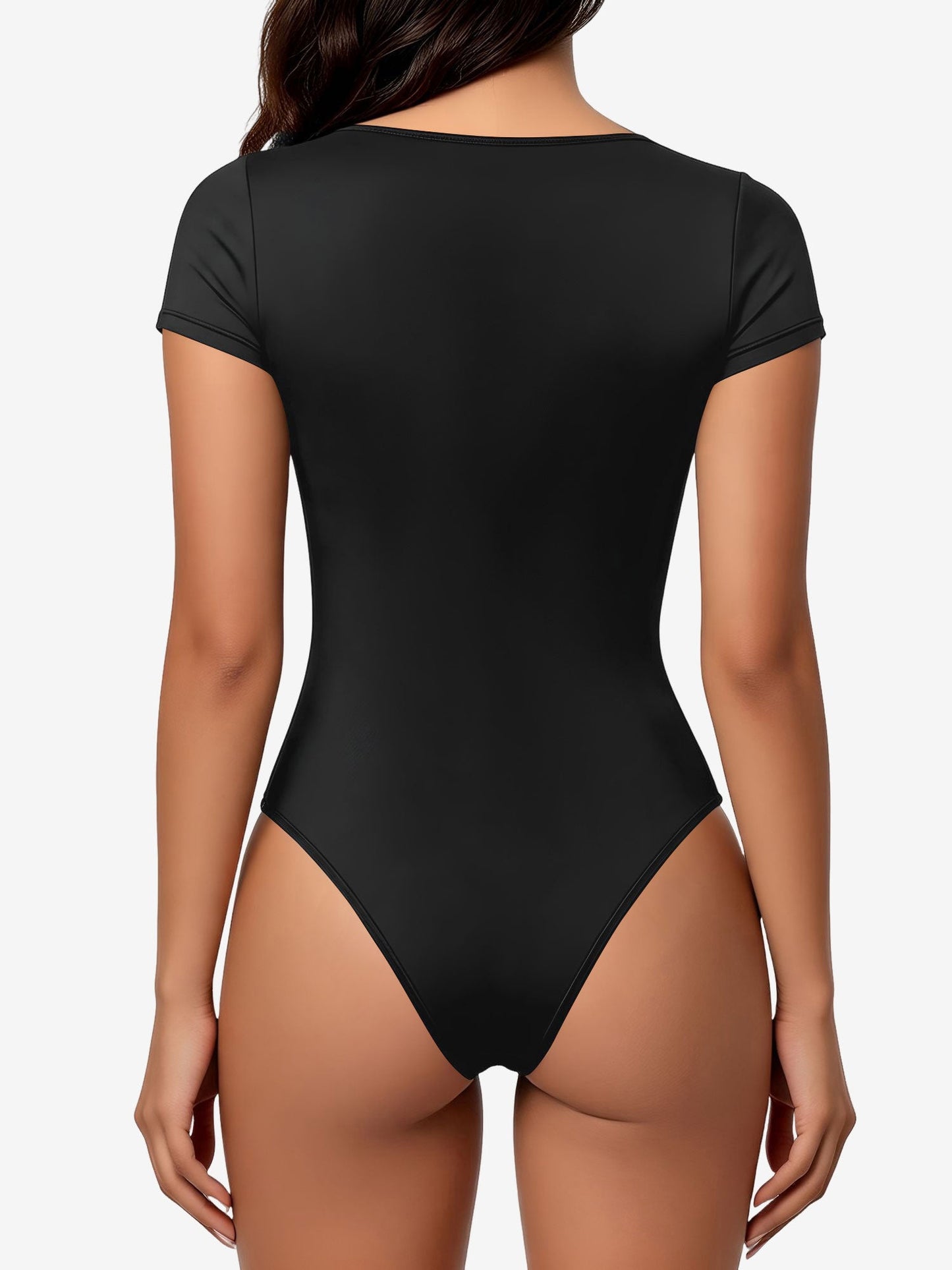 Square Neck Solid Color Short Sleeve Bodysuit
