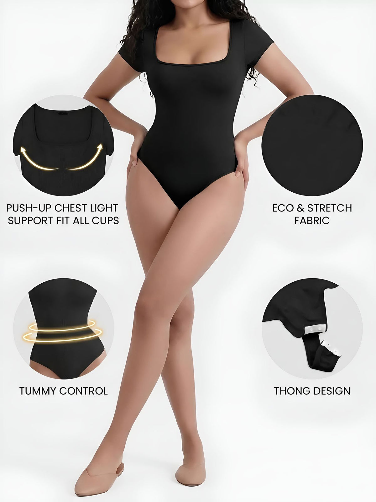 Square Neck Solid Color Short Sleeve Bodysuit