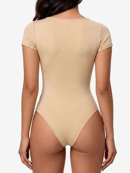 Square Neck Solid Color Short Sleeve Bodysuit
