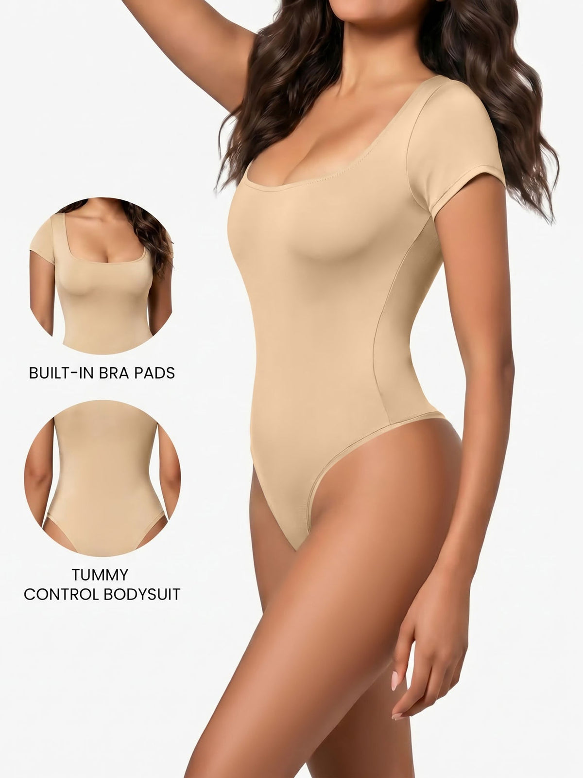 Square Neck Solid Color Short Sleeve Bodysuit