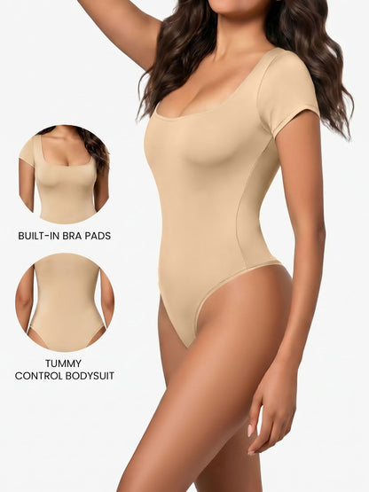 Square Neck Solid Color Short Sleeve Bodysuit