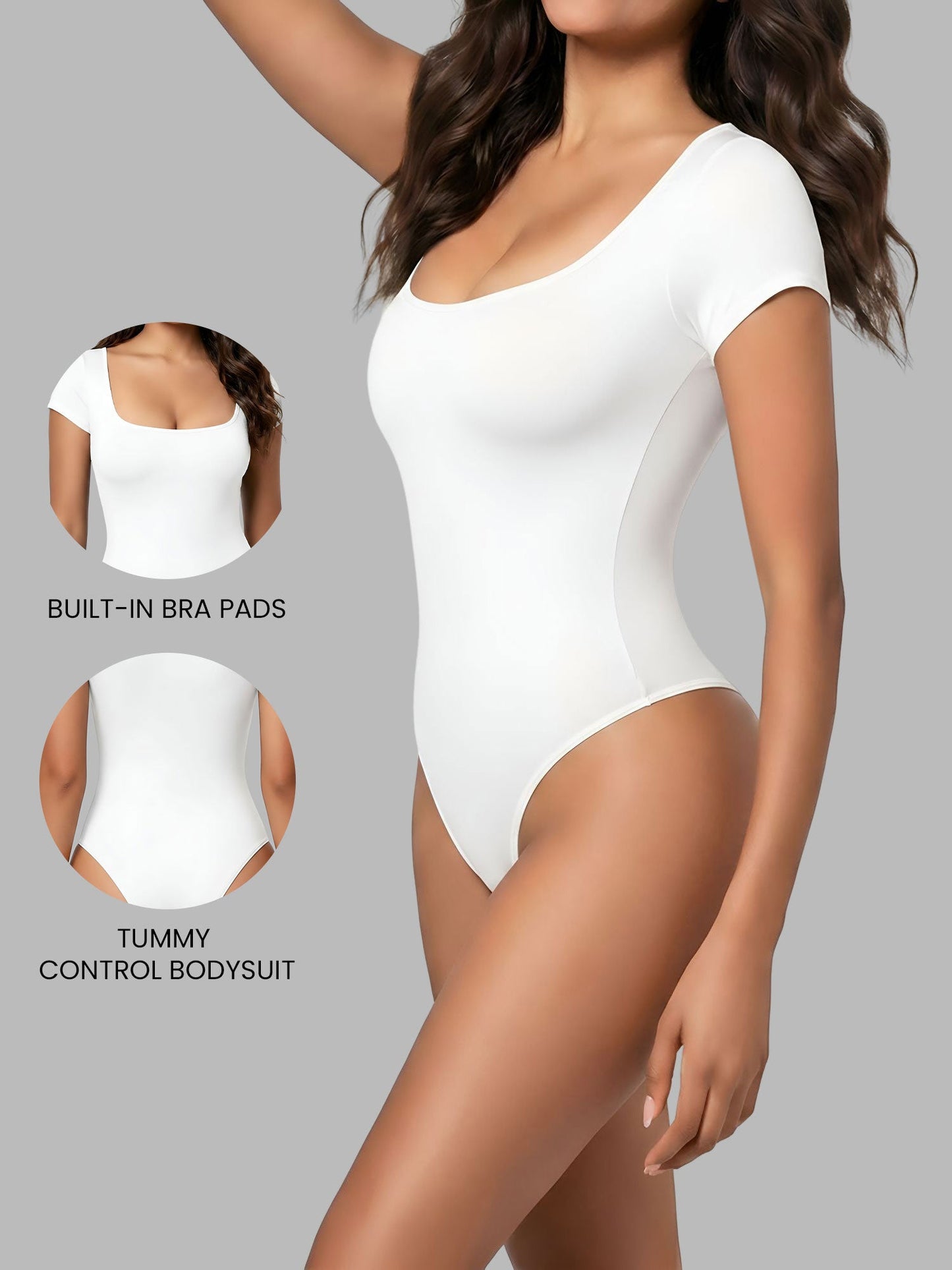 Square Neck Solid Color Short Sleeve Bodysuit