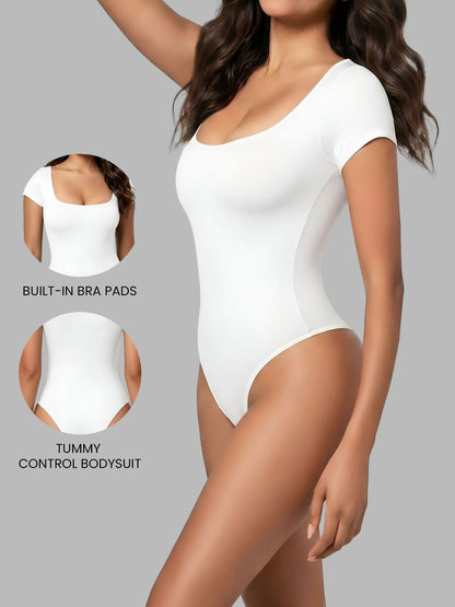 Square Neck Solid Color Short Sleeve Bodysuit