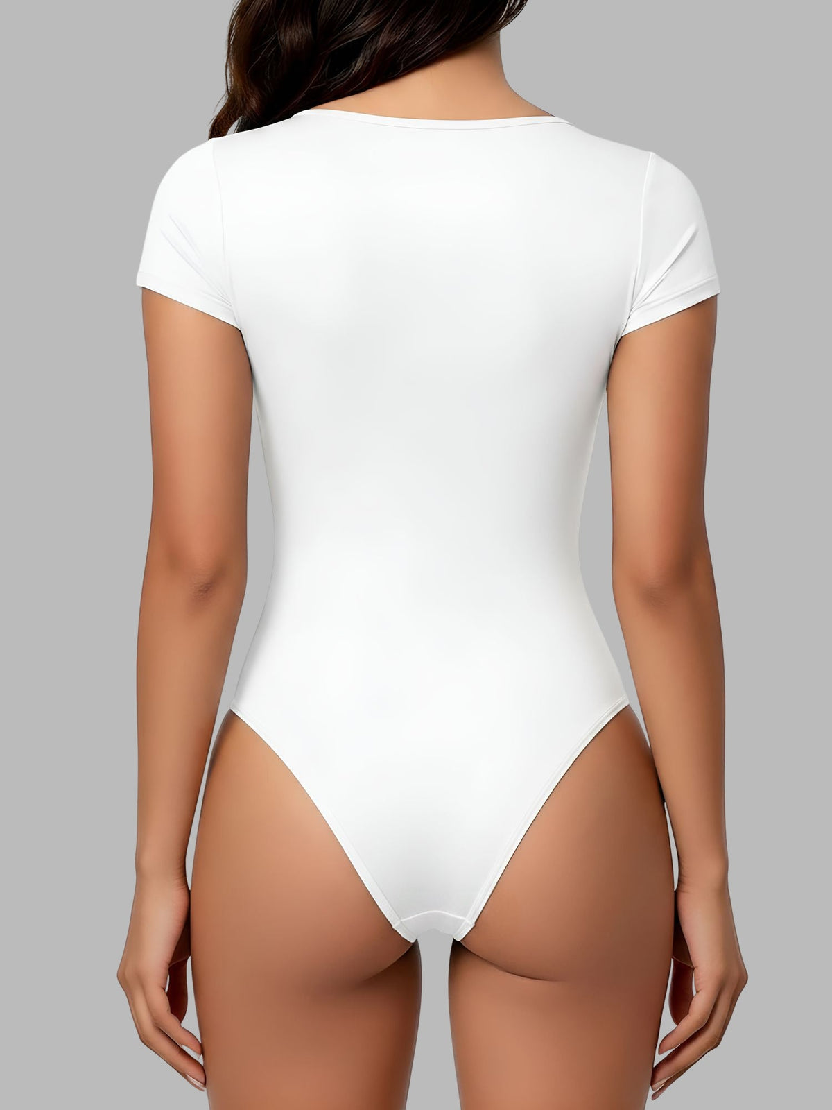 Square Neck Solid Color Short Sleeve Bodysuit