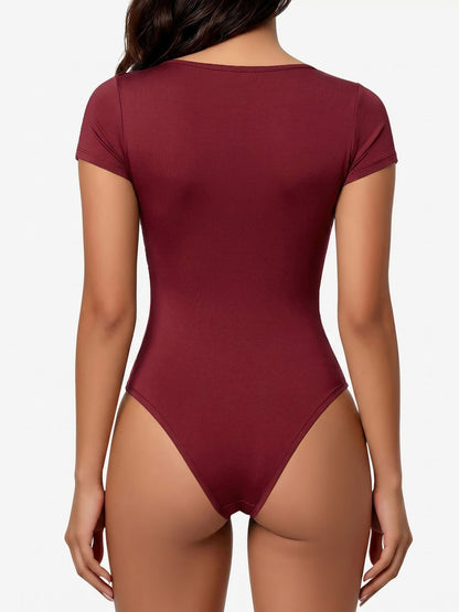 Square Neck Solid Color Short Sleeve Bodysuit