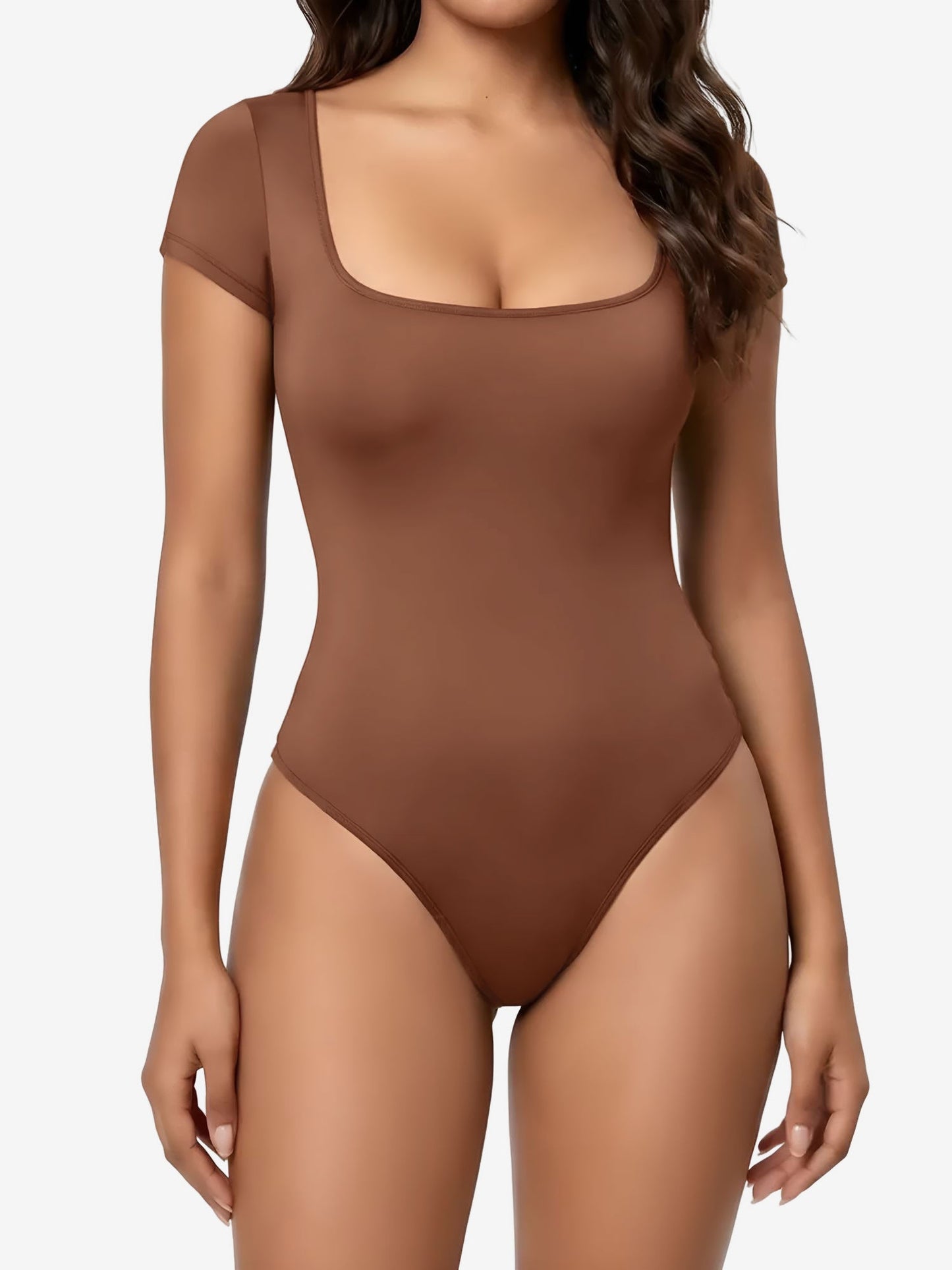Square Neck Solid Color Short Sleeve Bodysuit
