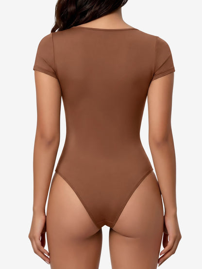 Square Neck Solid Color Short Sleeve Bodysuit