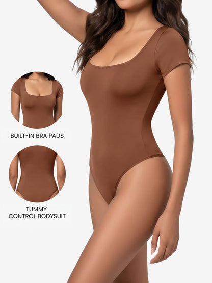 Square Neck Solid Color Short Sleeve Bodysuit