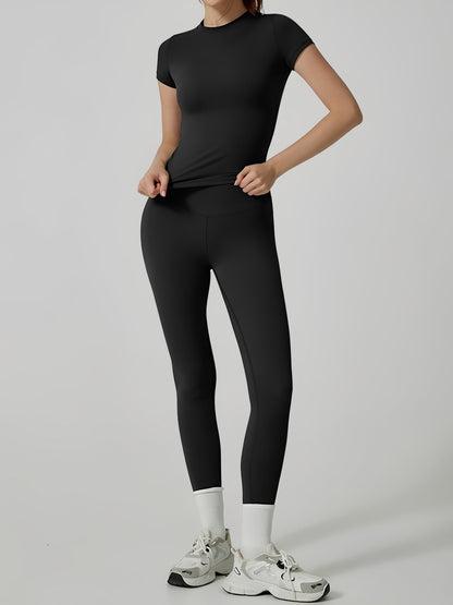 2 Pieces Short Sleeve Fitness and Yoga Workout Sports Matching Set
