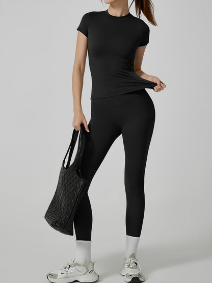 2 Pieces Short Sleeve Fitness and Yoga Workout Sports Matching Set