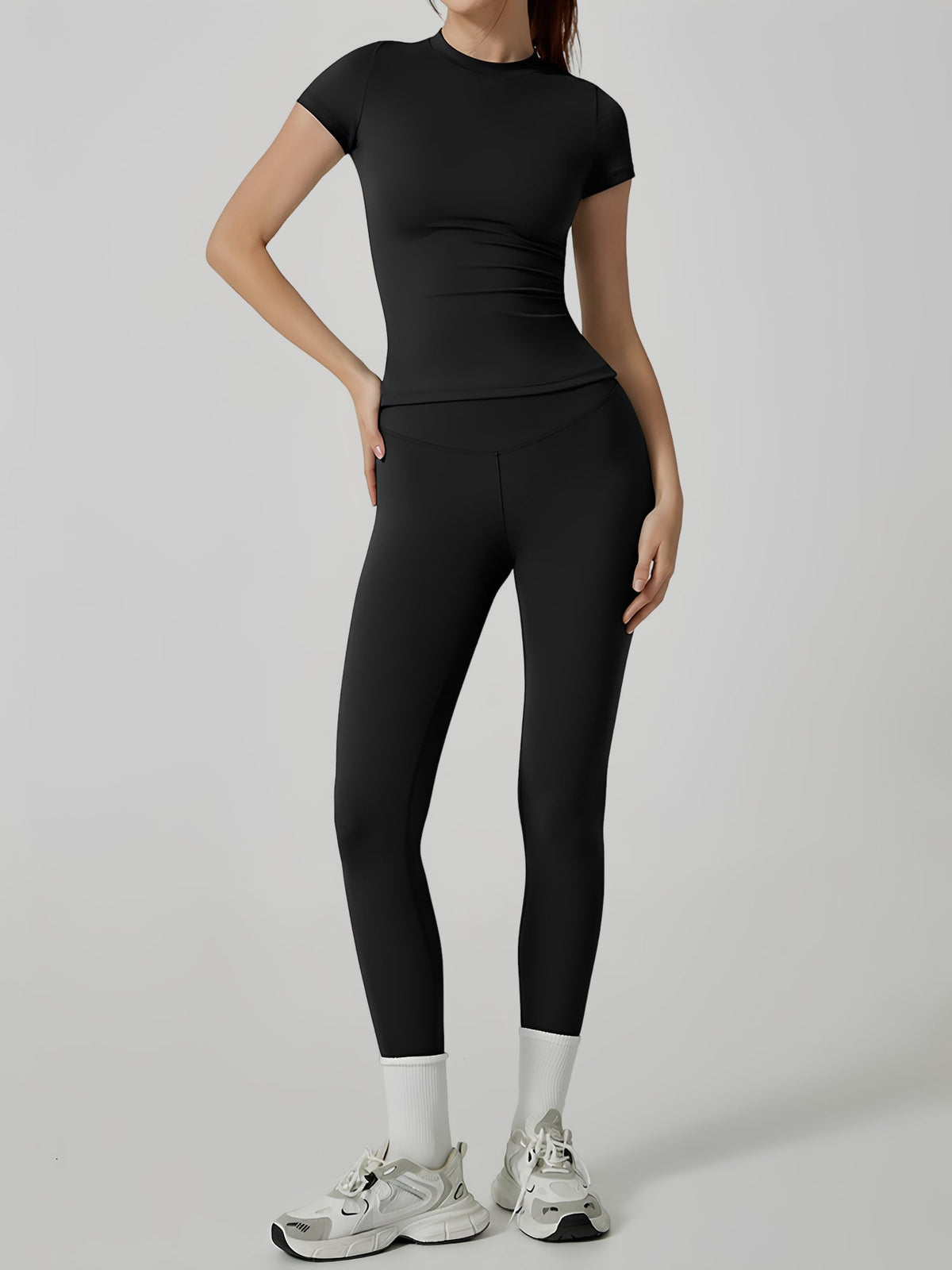 2 Pieces Short Sleeve Fitness and Yoga Workout Sports Matching Set