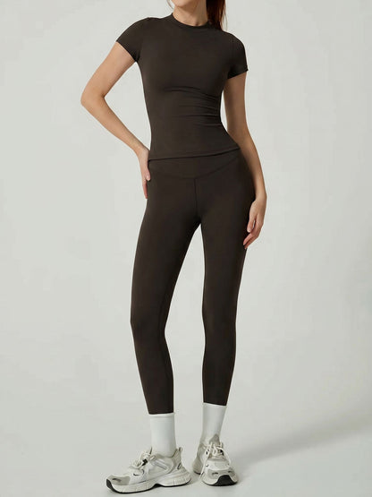 2 Pieces Short Sleeve Fitness and Yoga Workout Sports Matching Set