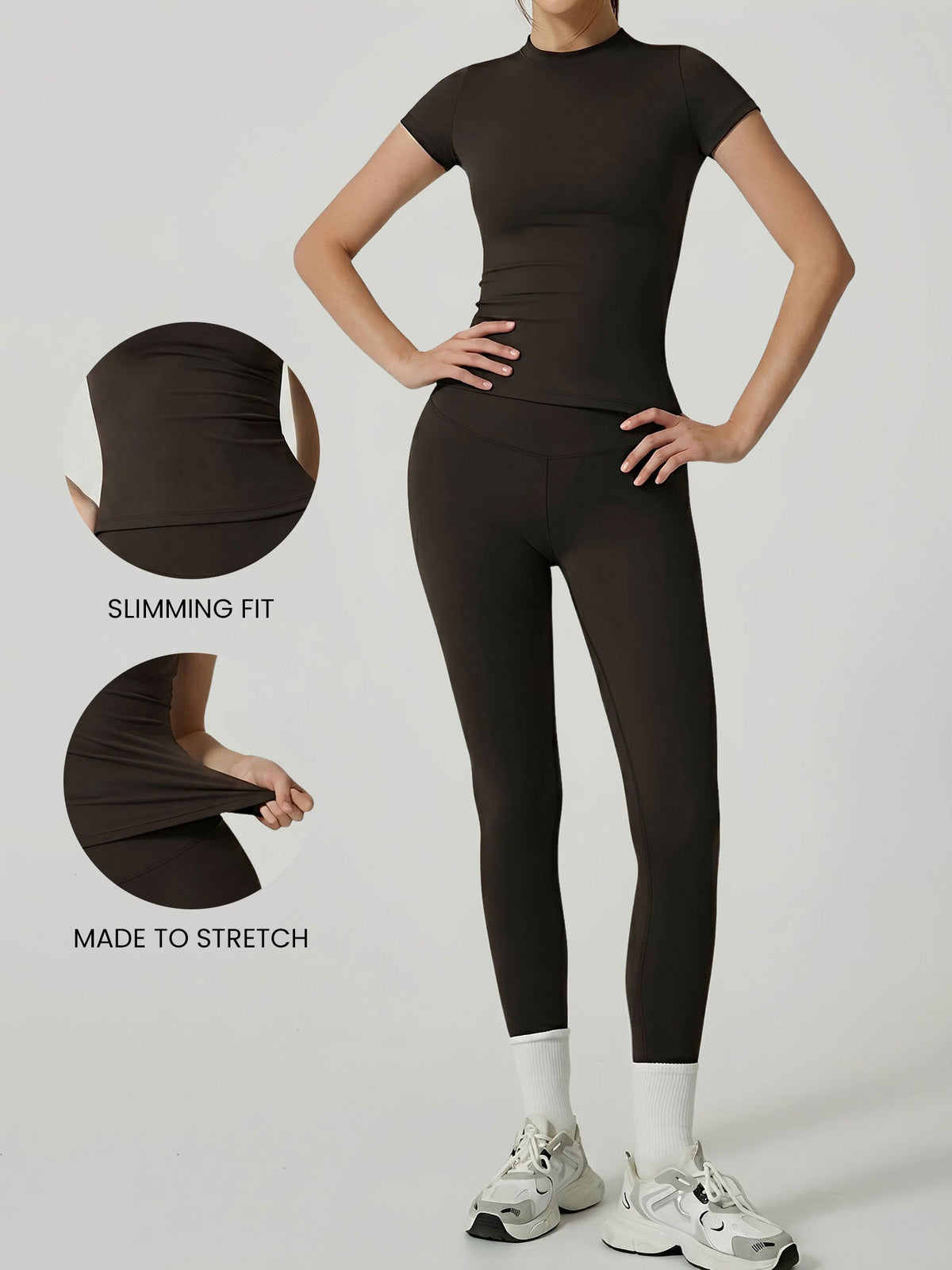 2 Pieces Short Sleeve Fitness and Yoga Workout Sports Matching Set