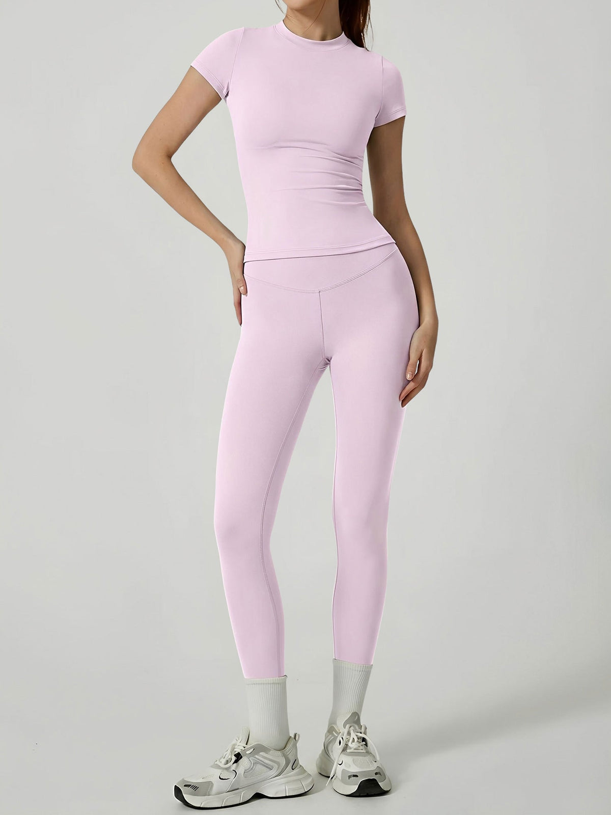 2 Pieces Short Sleeve Fitness and Yoga Workout Sports Matching Set