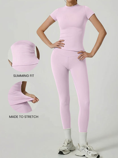 2 Pieces Short Sleeve Fitness and Yoga Workout Sports Matching Set