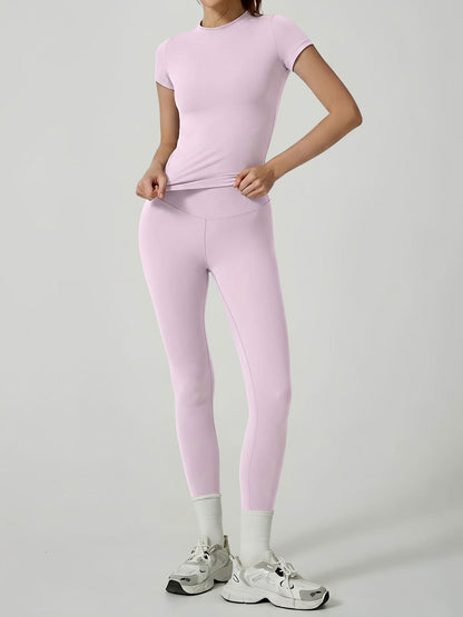 2 Pieces Short Sleeve Fitness and Yoga Workout Sports Matching Set