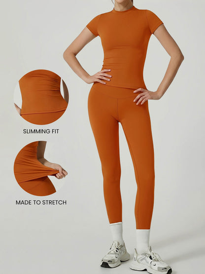 2 Pieces Short Sleeve Fitness and Yoga Workout Sports Matching Set