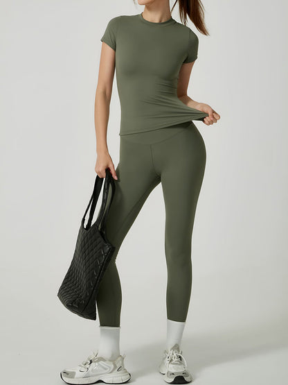 2 Pieces Short Sleeve Fitness and Yoga Workout Sports Matching Set