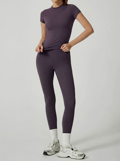 2 Pieces Short Sleeve Fitness and Yoga Workout Sports Matching Set