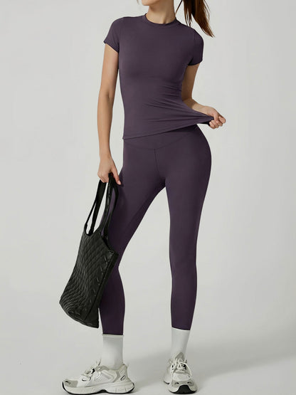 2 Pieces Short Sleeve Fitness and Yoga Workout Sports Matching Set