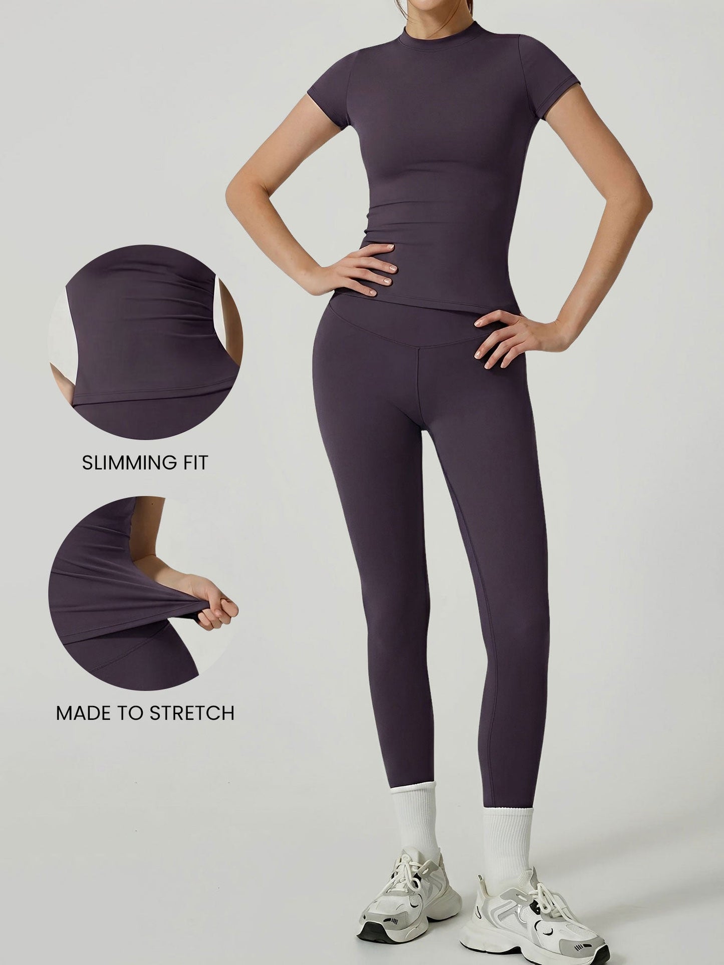 2 Pieces Short Sleeve Fitness and Yoga Workout Sports Matching Set