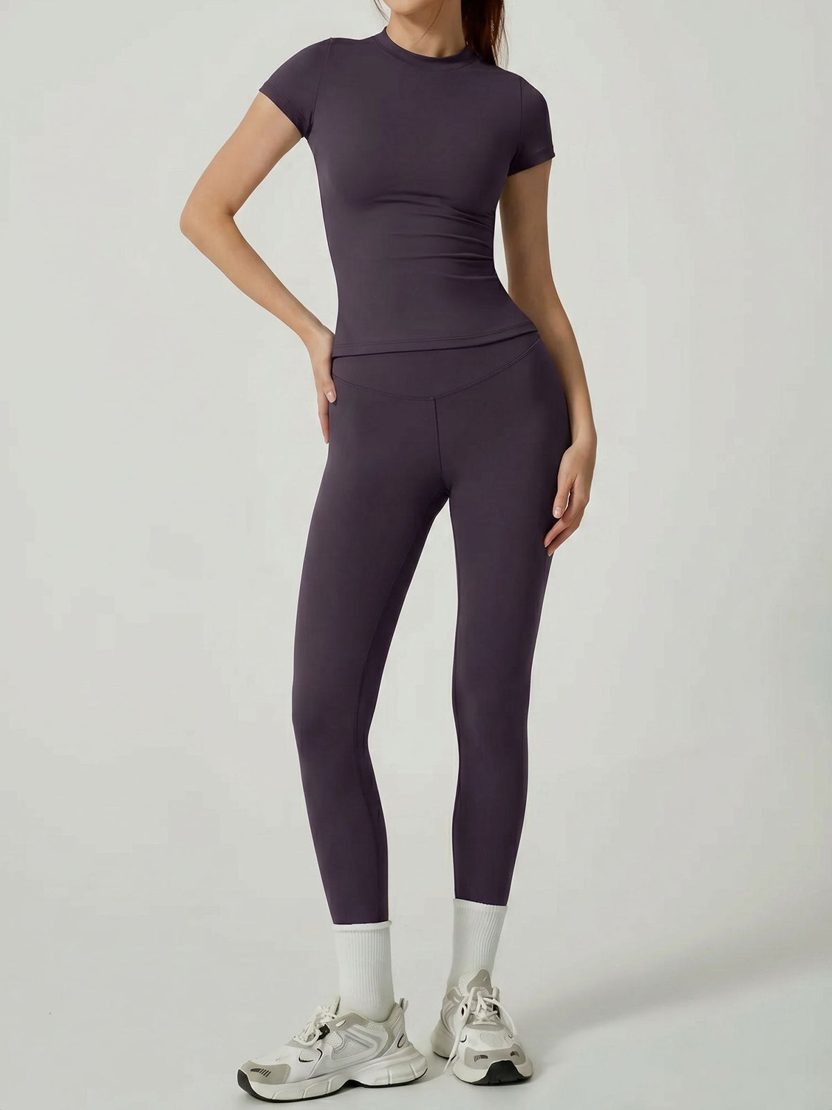 2 Pieces Short Sleeve Fitness and Yoga Workout Sports Matching Set