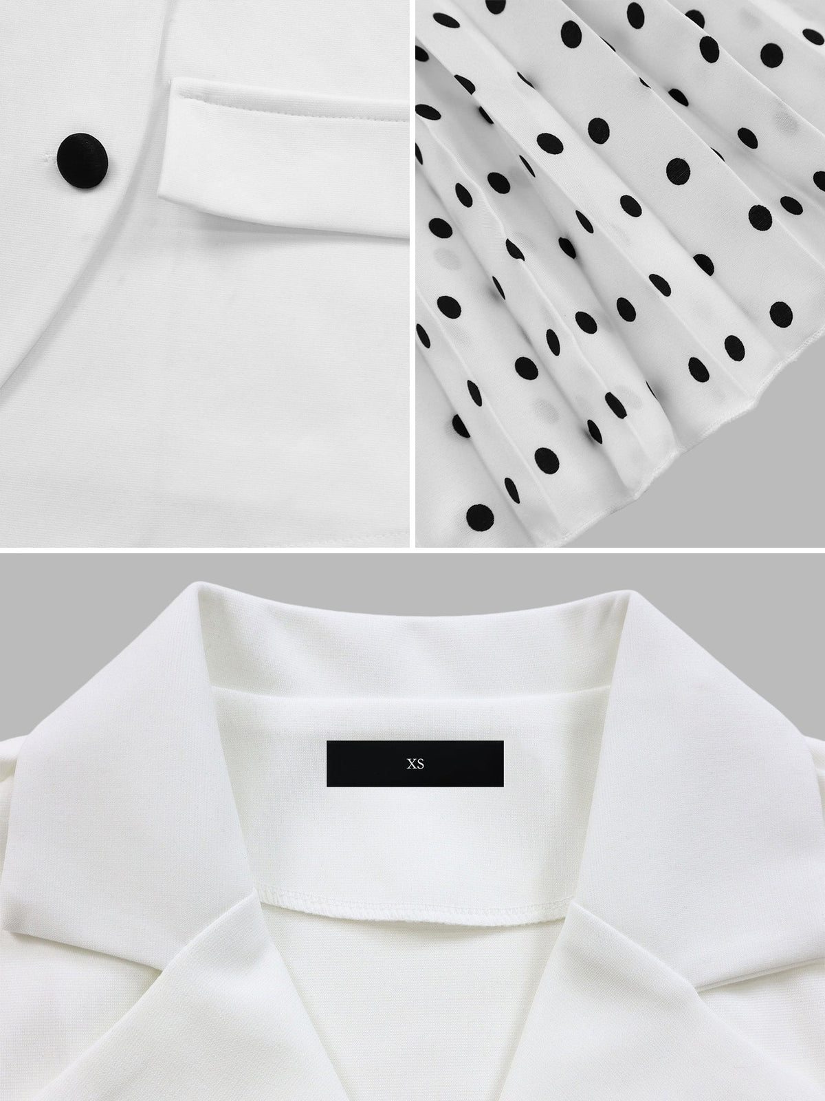 2 Pieces Notch Lapel Short Sleeves Belted Blazer & Polka Dot Pleated Skirt Matching Set