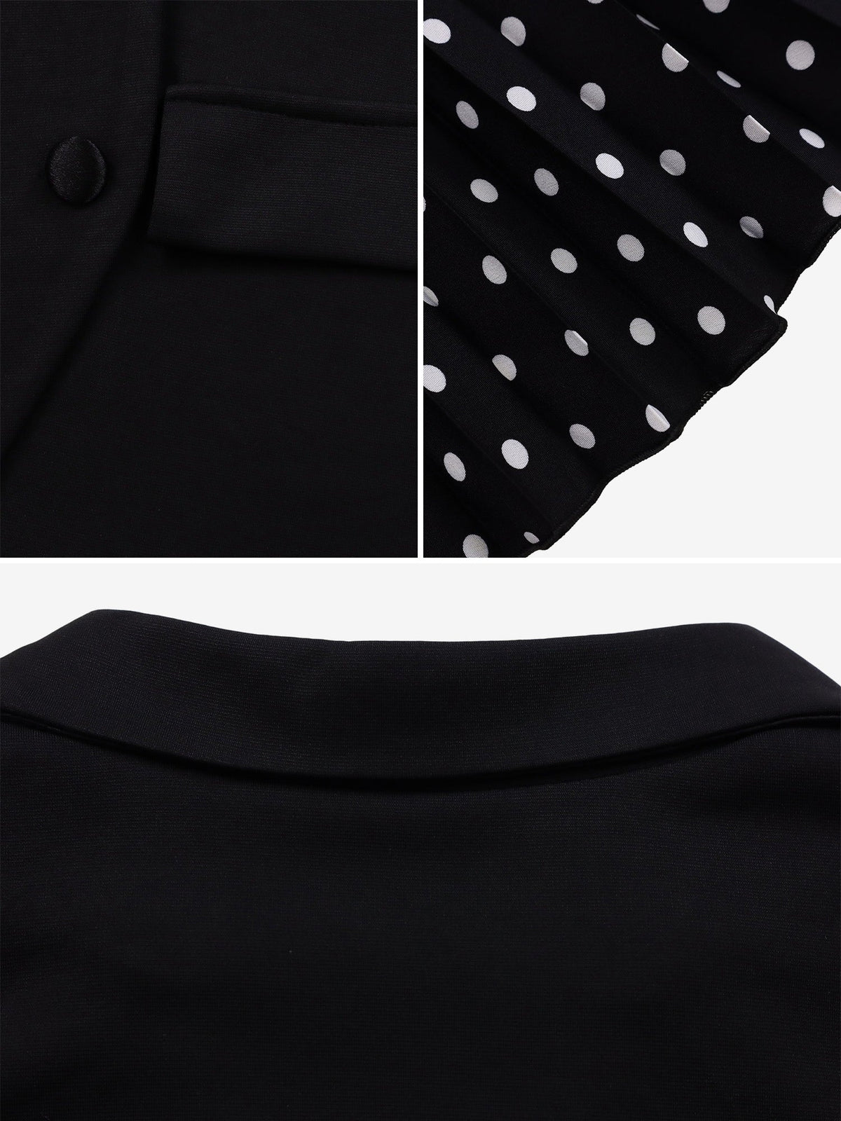 2 Pieces Notch Lapel Short Sleeves Belted Blazer & Polka Dot Pleated Skirt Matching Set