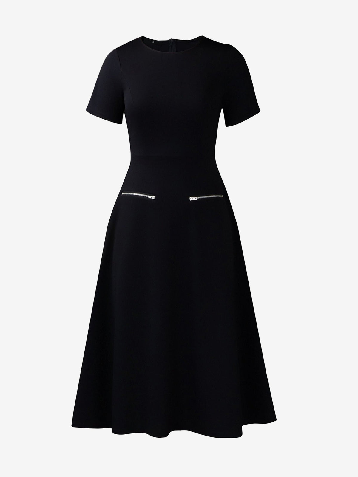 Round Neck Short Sleeves Zipper A-Line Midi Dress