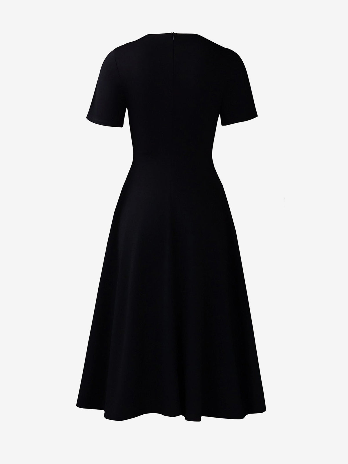 Round Neck Short Sleeves Zipper A-Line Midi Dress
