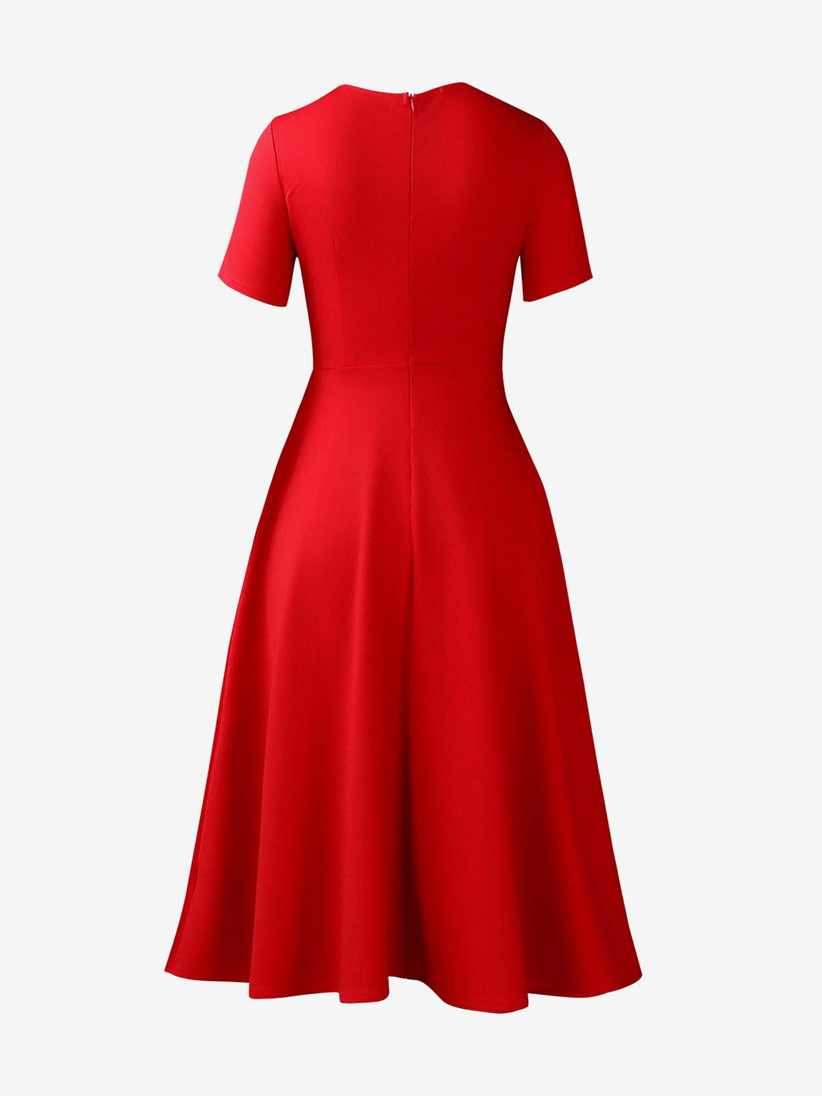 Round Neck Short Sleeves Zipper A-Line Midi Dress