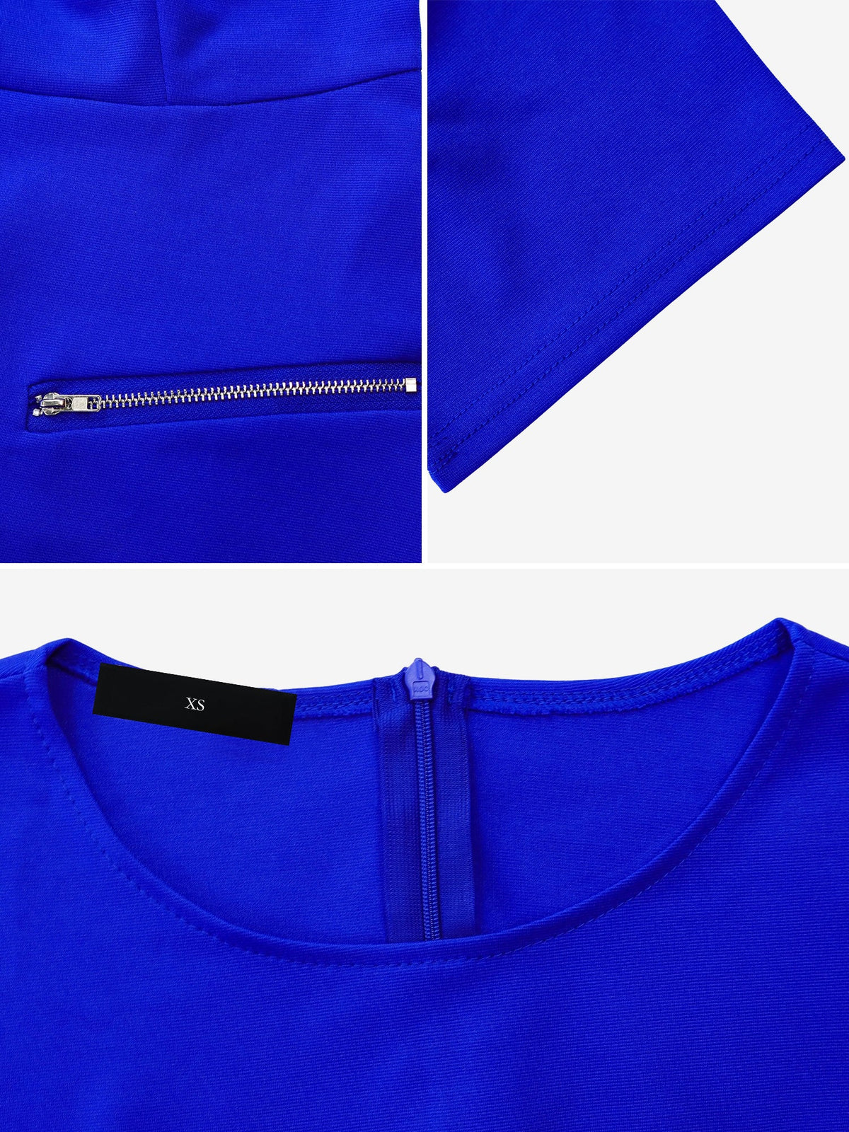 Round Neck Short Sleeves Zipper A-Line Midi Dress
