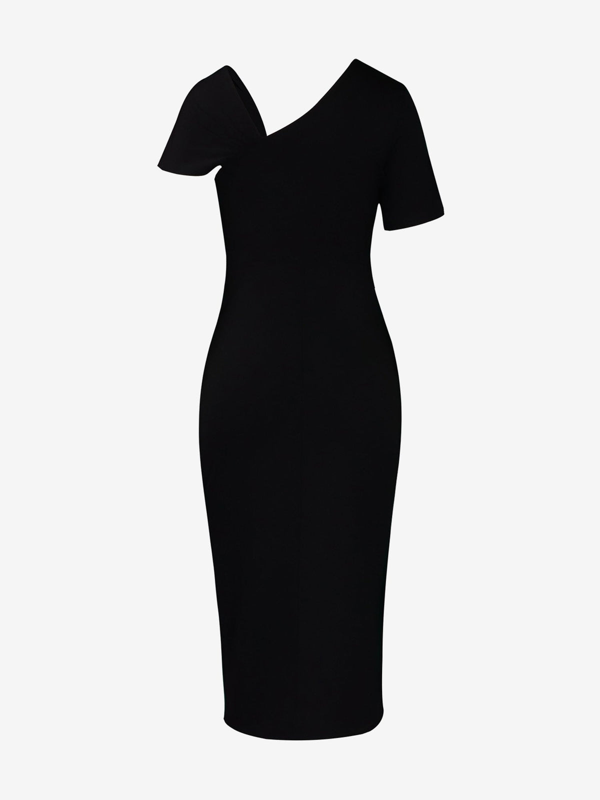 Elegant Solid Color Asymmetrical Neckline Fitted Waist Bodycon Dress