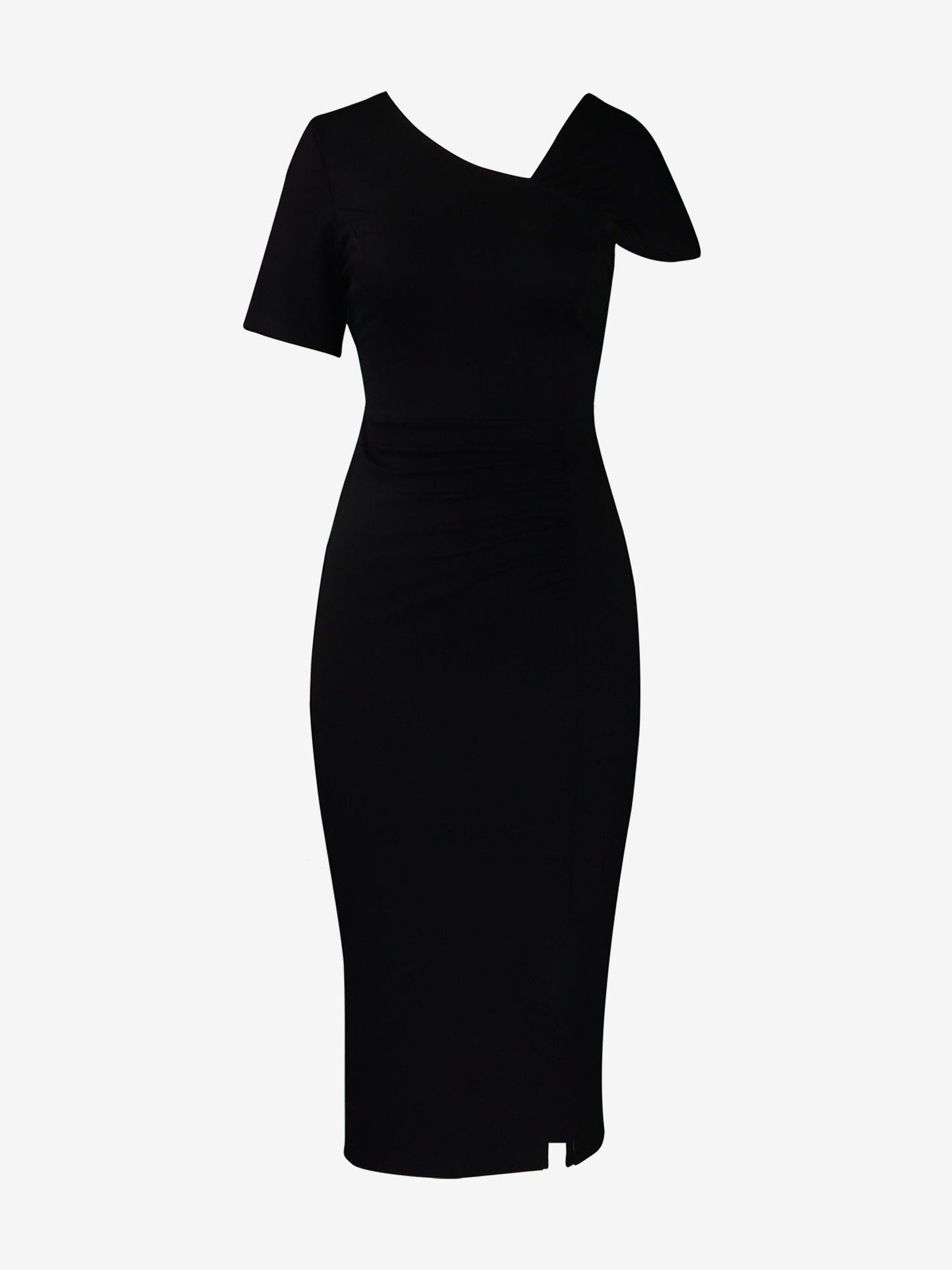 Elegant Solid Color Asymmetrical Neckline Fitted Waist Bodycon Dress